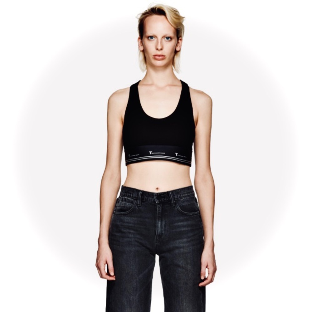 T BY ALEXANDER WANG | L | Black Ribbed Compact Racerback Light Bra Bralette